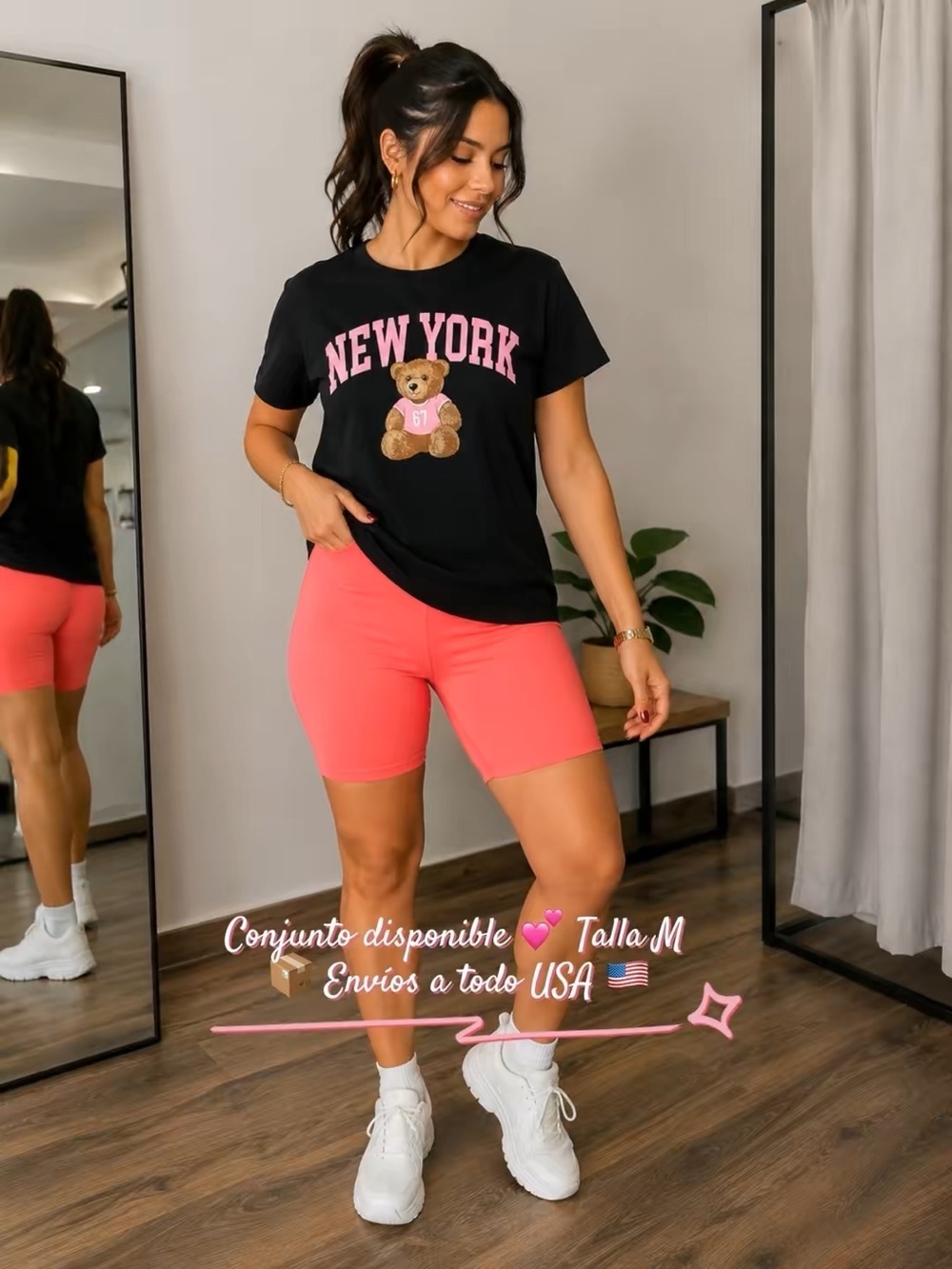 Set 2 pieces ✨High-Rise Coral Bike Shorts for Women and tshirt